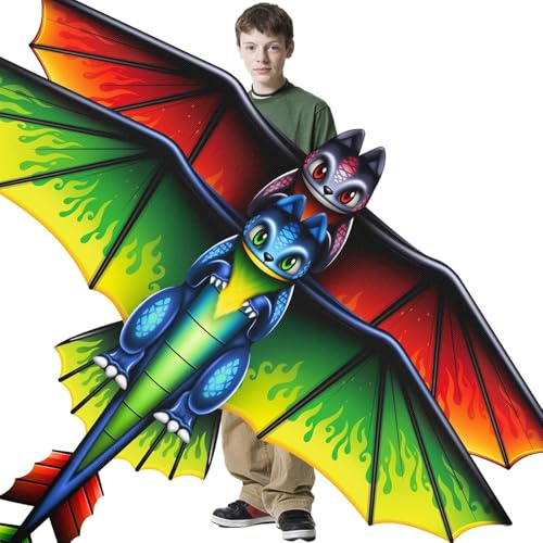 2PCS Large Dragon Kites for Kids and Adults, Easy to Fly Kids Kite for Beginners with 328ft String, Beach Kite Toys for Child, Great Outdoor Toys for Park Family Outdoor Activities Birthday Gifts