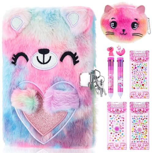 Invalidism Diario secreto de oso para niñas, juegos de papelería para niñas, juegos de papelería para niñas, diario secreto con candado y bolígrafo, juegos de regalo para niñas de 6 a 13 años