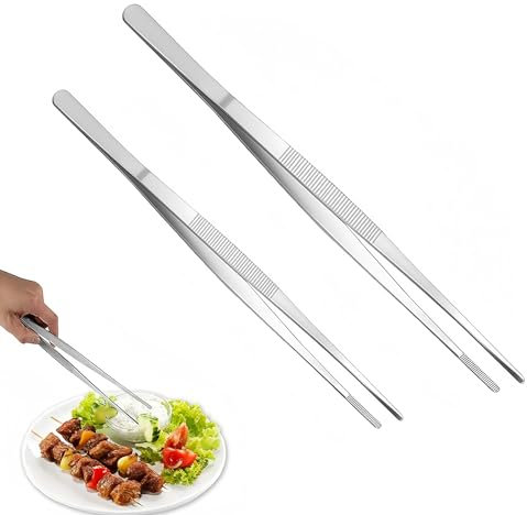 2 Stück Kochpinzette Edelstahl, Profi Küchenpinzette, Edelstahl Kochpinzette Küche, Kochpinzette von Präzision Gezackte Spitzen, geeignet für Küche, Grill, Servieren (20 cm und 30 cm)
