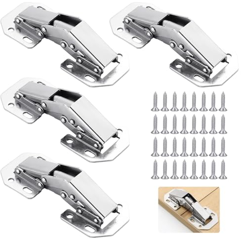 4 Stück Schrankscharnier mit 32 Schrauben, Türscharniere für Holztüren mit Feder 90 Grad, Schrank Scharniere, Aufschraubscharnier, Schranktür Scharnier für Schranktür Holztür Kuechenschrank