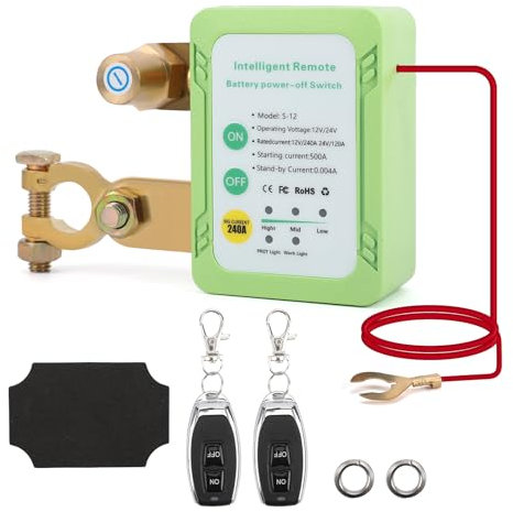 NUOWEIDE 12V Desconectador de Bateria Coche con luz indicadora, Antirrobo Corta Corriente Bateria 12V Coche, Inteligente Interruptor Bateria Coche 12v 240A para Automóviles, RV, ATV, Camión, Barco