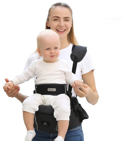 Baby Hip Seat Carrier Baby Waist Stool for Child Infant Toddler with Adjustable Strap Buckle Pocket Soft Inner Huge Storage (Black)