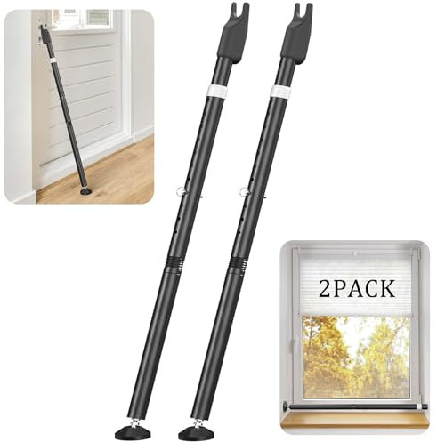 Sliding Door Security Bar and 2-in-1 Sliding Glass Door Stoppers Security for Patio, Home, Hotel Door Stick Security（2Pack Black）