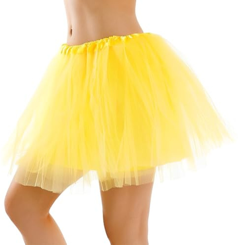 HSKRKOW Jupon Tulle Ballet Tutu Princesse Jupe Courte Élégante pour Carnaval (Jaune)