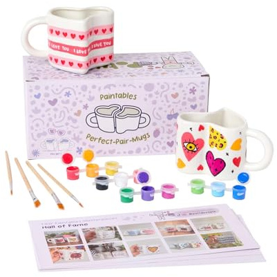 Pott'd Paintables Duo di Tazze Perfette – Kit di Pittura per Tazze a Forma di Cuore per Coppie, Include Colori per Ceramica, Pennelli e Guida all'Ispirazione per Serate o Regali di San Valentino