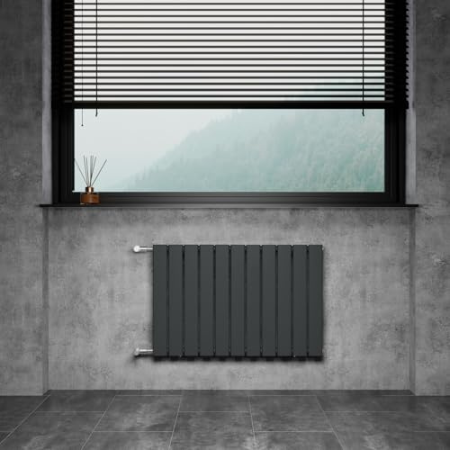 WITEN&NOCK Radiatore a pannello piatto, 850 x 550 mm, a doppio strato, con attacco laterale, distanza tra i mozzi 500 mm, valvole termostatiche incluse