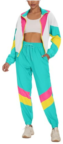 UOUA Women's 2 Piece 80s 90s Outfits Windbreaker Jacket Tracksuit