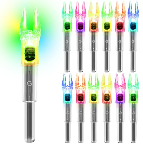 KEAUP 6/12 Pack G Lighted Nocks for Arrows with .165 .204 .233 .244 .246 Inside Diameter with X, H, S, GT Bushings High-Visibility LED Arrow Nocks, ON/Off Switch Included