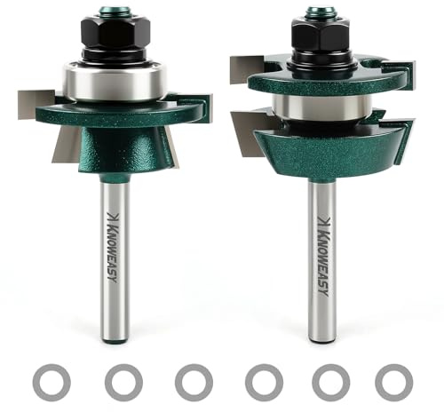 Knoweasy Shaker Style Cabinet Door Router Bit Set 2-Piece with 1/4 Inch Shank, Carbide Tipped Tongue and Groove Cutters for Woodworking, Rail and Stile Profile Bits for Professional Results