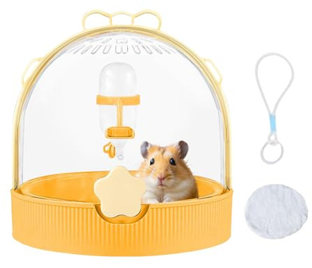 Celuicion Caja de transporte para animales pequeños | Jaula de transporte para hurones para viajes, caja de transporte portátil con botella de agua para ratones, jerbos, pájaros, hurones, chinchilla y