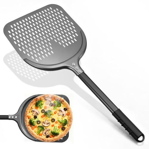 Nastopee Pala per pizza [38,5 x 30,5 x 72,5 cm), pala per pizza in alluminio nero, non si attacca grazie al rivestimento antiaderente per forno e pietra per pizza