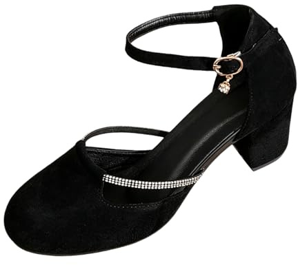 Zapatos tradicionales para mujer, elegantes, clásicos, lisos, de piel de ante, tacón, cómodos, antideslizantes, suaves, ligeros, para otoño, uso diario y Oktoberfest, 8 negro, 43 EU