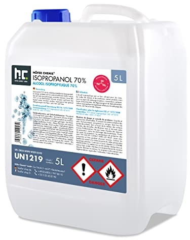 Höfer Chemie 2 x 5L Isopropanol 70% – Isopropylalkohol zum Reinigen und Entfetten von Glas, Displays, Brillen, Schallplatten und Whiteboards – IPA 70 Industriealkohol im praktischen Kanister