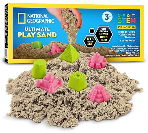 NATIONAL GEOGRAPHIC Moon Sand - 12 Lbs. of Play Sand with Castle Molds (Natural) - A Fun No Mess Sensory Activity, Kids Play Set, Sensory Bin Filler