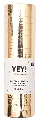 YEY Let's Party Luftschlangen glänzend Partydeko Dekorartion 18 Stück Gold-Glänzend