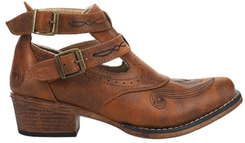 ROPER Womens Willa Embroidery Snip Toe Casual Boots Ankle Low Heel 1-2 - Brown - Size 8 B