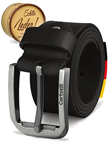 Cartvelli Premium Ledergürtel Herren Schwarz 100cm Made in Germany mit Geschenkbox Echt-Leder Herrengürtel Vollleder Jeansgürtel breiter Leder Gürtel 40mm Anzug jeans chino pants M19s-100