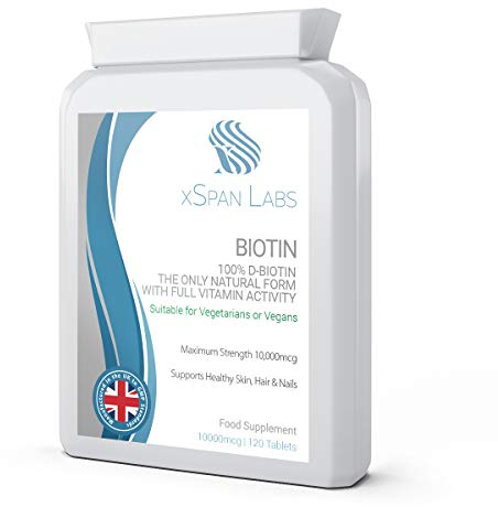 Biotin 10,000mcg 120 Tablets - Made Using 100% D-Biotin The only Natural Form with Full Vitamin B7 Activity to Support Healthy Hair, Nails and Skin