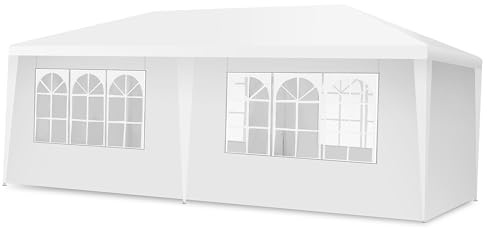 COSTWAY Paviljong, 3 x 6 m, trädgårdspaviljong med 6 avtagbara sidoväggar & fönster, festtält, trädgårdstält, UV-skydd, för trädgård, fest, bröllop