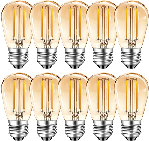 MZYOYO 2W S14 E27 LED Edison Glühbirne,2W LED Vintage Filament Lampe,100LM,Ersazt 10W Halogenlampen,2700K Warmweiß,360 ° Abstrahlwinkel,Glas,Nicht Dimmbar,Amber,10er-Pack,Energieklasse G