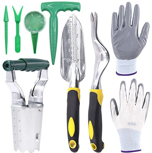 Tanstic 8Pcs Bulb Planter Set Includes Bulb Planter with Depth Markers, Garden Transplant Trowel, Transplanter Seeds Dispenser Set and Gardening Gloves for Tulips, Daffodils, Dahlias