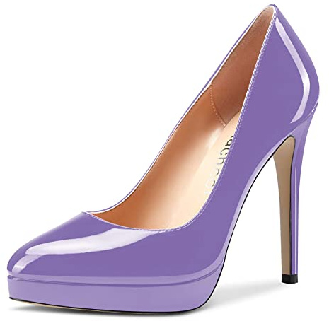 Aachcol Femmes Plate-Forme Aiguille Haut High Talon Heel Escarpins Fermé Pointu Bout Slip-on Chaussures Mariage Bureau Party Dress Classique 12 CM Violet Vernis 37 EU