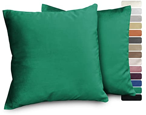 BEAUTEX Lea Samt Kissenhüllen 2er Set, Premium Kissenbezug, Sofa- und Dekokissen, Größe und Farbe wählbar (Grün 40x40 cm)