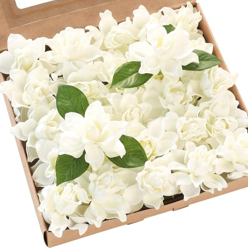 Floroom Artificial Gardenia Flowers 2.7 25pcs Real Looking Ivory Foam Fake Flowers with Stems for DIY Wedding Bouquets Bridal Shower Centerpieces Floral Arrangements Party Tables Home Decorations
