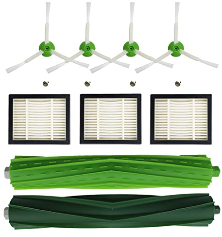 KENSHIRE Lot de 9 pièces de rechange compatibles avec iRobot Roomba i7 Series i7 + E5 E6 E7 Rouleaux en caoutchouc Brosse latérale Filtres HEPA Kit d'accessoires