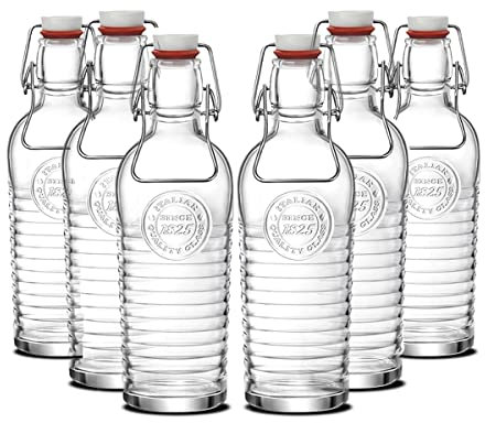 JUANIO Paquete de 6 Botellas de Cristal con Tapón Mecanico Hermético, Botellas con Cierre de Clip, Capacidad 750 ml - Diámetro 8.5 x Altura 25 cm