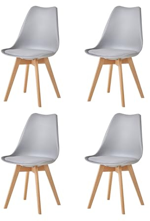 HJhomeheart Juego de 4 Sillas de Comedor, Patas de Madera Maciza, Cojín de Silla Extraíble, Silla de Cocina, Silla Moderna (Gris-4)