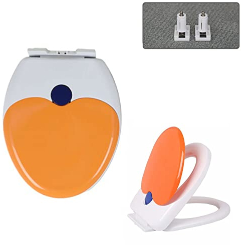 WC Sitz mit Absenkautomatik Toilettendeckel mit Kindersitz absenkautomatik Quick-Release und Softclose - einfache Montage Klodeckel aus Duroplast Toilettensitz O-Form,Orange