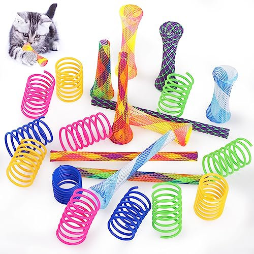 Bighan 22 Stück Katzen Frühlingsspielzeug Set, Cat Tube Federspielzeug, Buntes kreatives Kunststoff Spiralfedern Spirale, Spiralfedern Spring Spirale für Katze