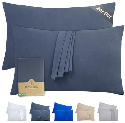 Terra Beds Kissenbezug 50x70 Baumwolle Jersey 160 g/m² - Kopfkissenbezug 50x70 2er-Set mit Reißverschluss, dehnbarem gestricktem Stoff, atmungsaktiv - (Anthrazit Grau)