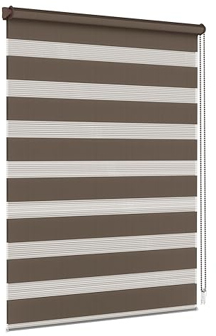 Jalousiescout Doppelrollo Klemmfix ohne Bohren & mit Bohren, 80x210cm Dunkelbraun Rollo Fensterrollo lichtdurchlässig, Sonnenschutzrollo Zebrarollo für Fenster & Türen