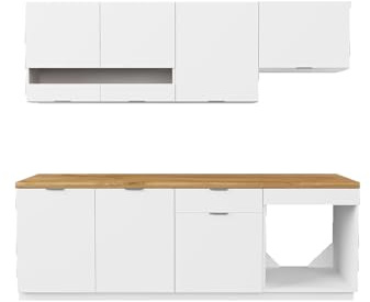 Vente-unique - Cuisine complète - avec Plan de Travail 200 cm - Blanc et Naturel - CARMEO