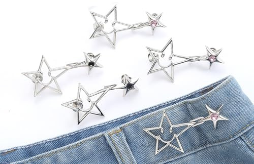 Xzyden Pant Waist Tightener, Pants Button Tightener, Pants Tightener for Waist, Star-Shape Jean Buttons for Loose Jeans (8Pcs/4 Sets,Smile Star)