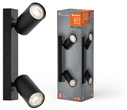 LEDVANCE LED SPOT OCTAGON 2 x 3,4W, GU10, 460lm, schwarz, 2.700K Farbtemperatur, warmweiße Lichtfarbe, zeitloses, austauschbare LED-Lampe, ideal für Innenräume, CRI 90, verstellbare Köpfe, dimmbar