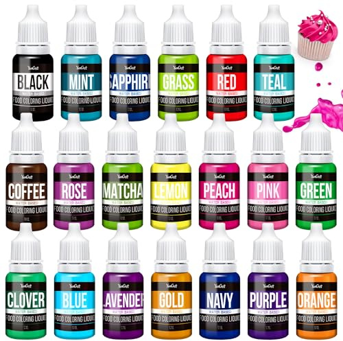 Lebensmittelfarbe - 20 Farben x 10ml Hoch Konzentriert Flüssig Lebensmittel Farbe zum Kuchen, Backen, Ostereiern, Getränken - Zuckerfrei Food Coloring für Fondant, Zuckerguss, Slime, Tortendeko