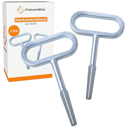 2x Vierkantschlüssel 7–10 mm aus Stahl für Vierkant-Steckschlösser Anhänger Klappen Tore Serviceöffnungen robust ergonomisch 12,8 cm Set