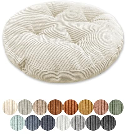 Lsjoaw Sitzkissen Rund 35cm Dicke 6cm 1 Stück Bodenkissen Rund Sitzpolster Stuhlauflage Sitzpolster Stuhlkissen Polster Auflage für Wohnzimmer Büro Konferenzraum Cordstoff （Weiß）