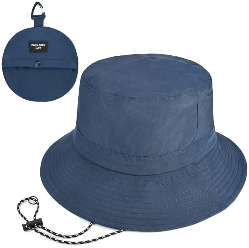 EINSKEY Packbar hinkhatt med snören för män kvinnor, snabbtorkande justerbar solhatt för strand safari fiske vandring UV-skydd, 02 Marinblå, one size