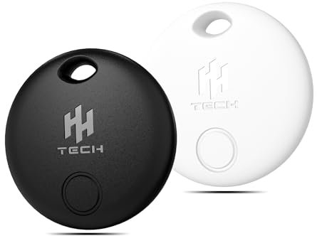 HH-Tech Smart Tag (Pack-2 Black and White with 2 Protectors) For Apple iOS Devices, Smart Tracker, Item Finder, Replaceable Battery, Easily Track Your Wallet, Bag, Suitcase, and More