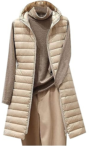 OVARA Chaleco largo acolchado para mujer, chaqueta de plumón sin mangas, chaleco acolchado térmico para invierno, talla grande, chalecos acolchados con cremallera para exteriores, chaleco acolchado