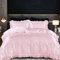 Guchuang Bedding Pink Silk Bedding Set with Ruffle Duvet Cover Double Size 3 Pieces Luxury Smooth Microfiber Quilt Cover with 2 Pillowcases 200x200cm