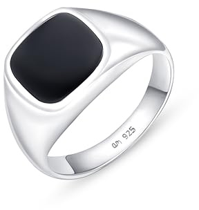 Amberta Solid 925 Sterling Silver Black Onyx Ring for Men | Signet Ring for Men | Pinky Ring Men | Mens Signet Ring | Biker Rings Men