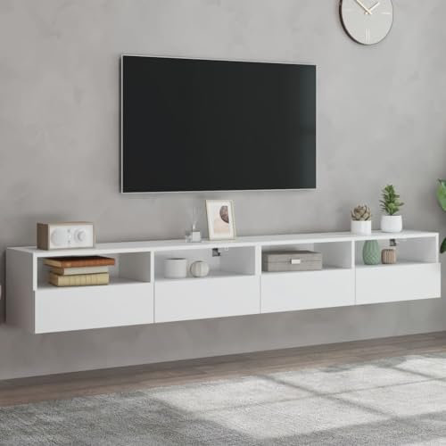 CINDERFUL Meubles TV muraux 2 pcs Blanc 100x30x30 cm Bois d'ingénierie,Meuble TV Mural Blanc 100 cm Rangement TV Suspendu pour Salon Meubles TV, Banc TV