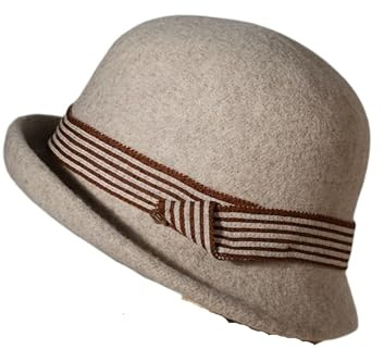 AYWTIUN Fedora-Hut Filzhut, rundes Oberteil, modischer Kleiner Zylinder mit gewelltem Rand, Damen-Wollbeckenhut(Beige)