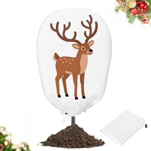 PATWING Pflanzenschutz Winter, Winterschutz für Kübelpflanzen, 80g/m² Frostschutz Pflanzen mit Reißverschluss Zugband für Kübelpflanzen, Olivenbaum, Palmen (160x180cm, Elch)