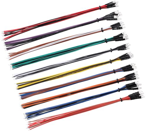 YIXISI 50 ST 3mm LED-Dioder, 12V 20cm LED-Förkopplad lampa, Emitterande Dioder Förkopplade, 10 Färger